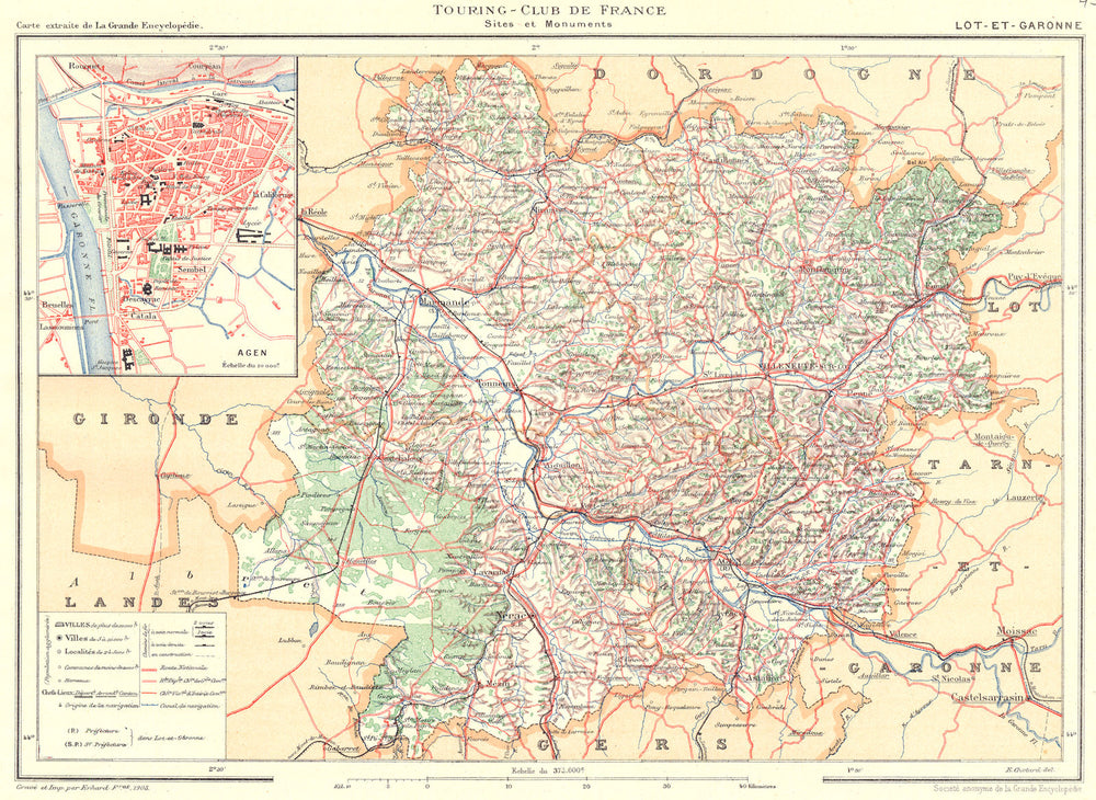LOT-ET-GARONNE. Département. Inset city town map plan of Agen 1903 old