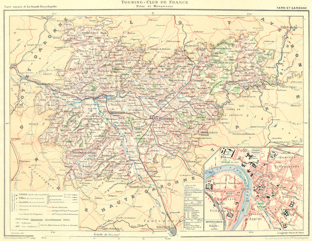 TARN-ET-GARONNE. Département. Inset city town map plan of Montauban (1)  1903