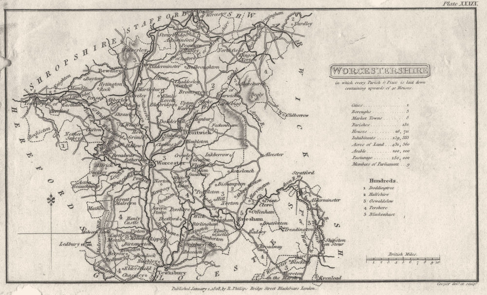 WORCESTERSHIRE. Capper. Not that common 1808 old antique map plan chart
