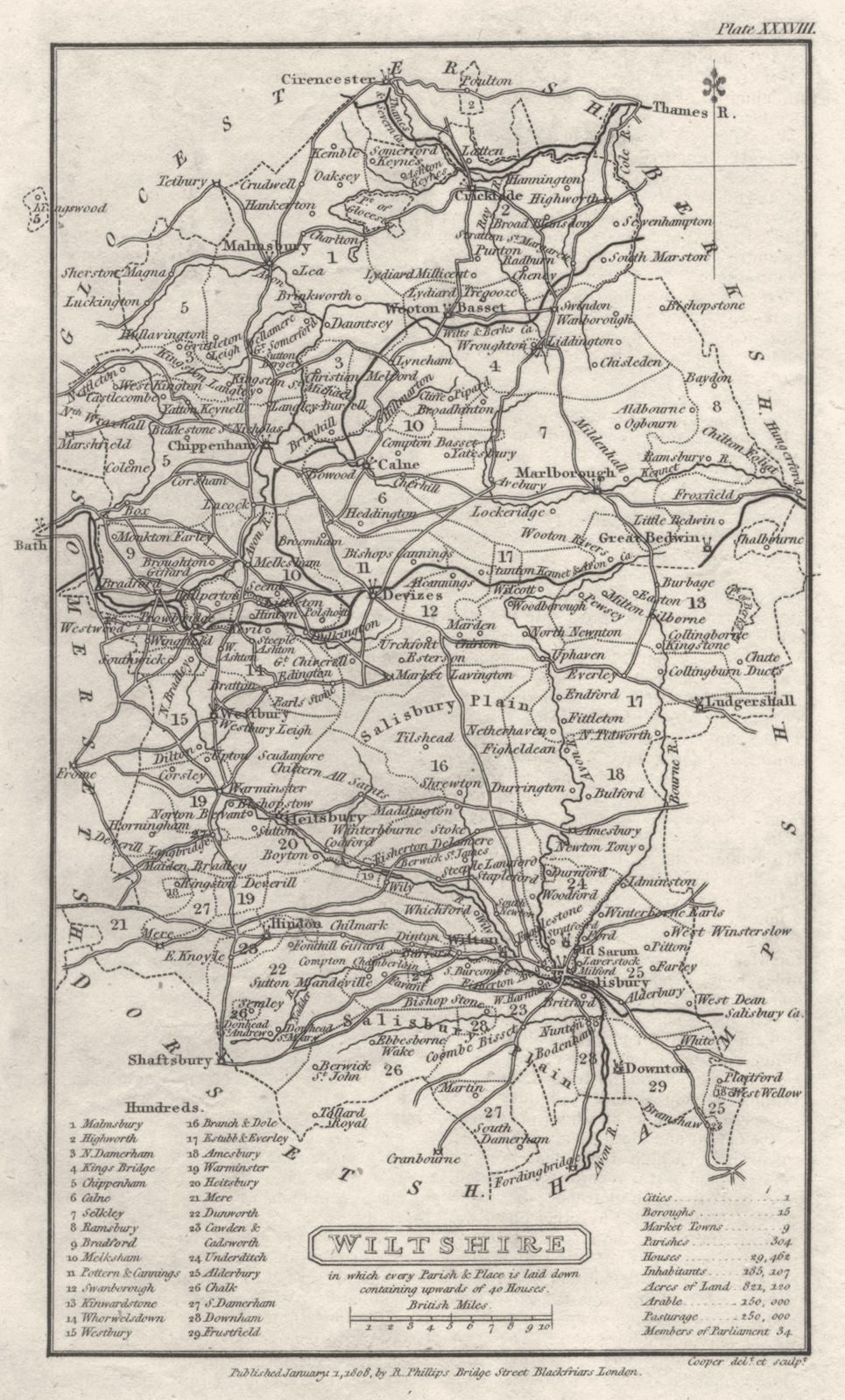 WILTSHIRE. Capper. Not that common 1808 old antique vintage map plan chart
