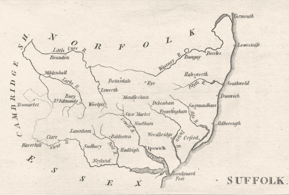 SUFFOLK. Aikin. Scarce small county map. (5th edition)  1803 old antique