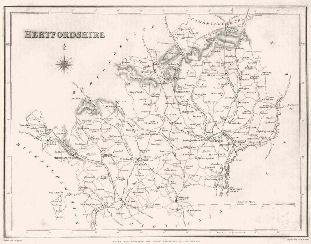 HERTS. Herts. Lewis 1831 old antique vintage map plan chart