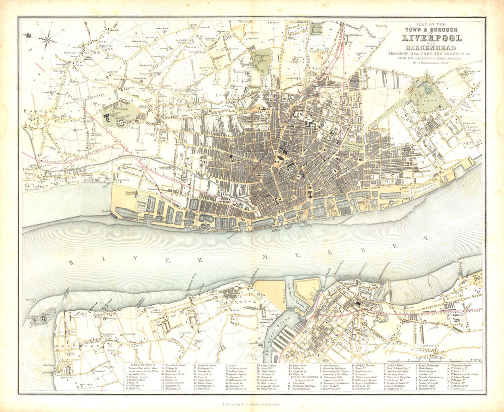 LIVERPOOL. Town & Borough. Birkenhead Tranmere Seacombe New Brighton 1850 map