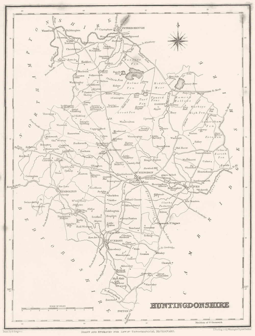 HUNTINGDONSHIRE. Hunts. Lewis 1844 old antique vintage map plan chart