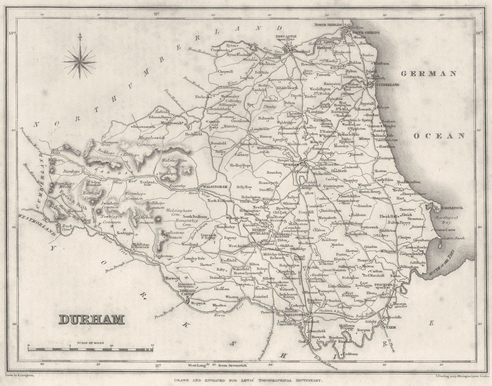 DURHAM. Durham. Lewis 1831 old antique vintage map plan chart