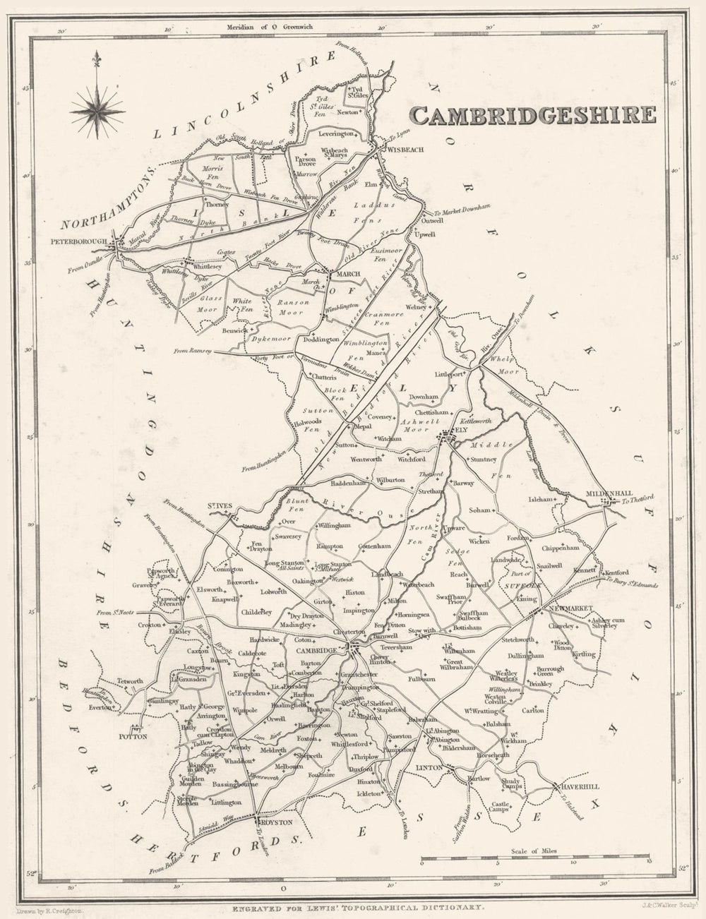 CAMBRIDGESHIRE. Cambs. Lewis 1844 old antique vintage map plan chart