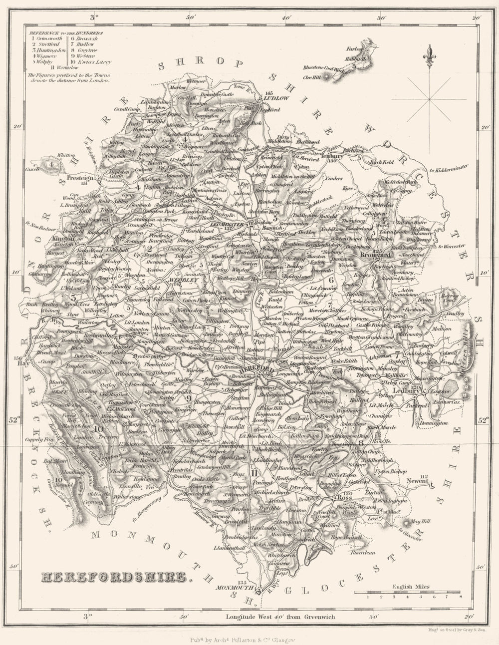 HEREFORDSHIRE. Hereford Fullarton. 19C 1835 old antique vintage map plan chart