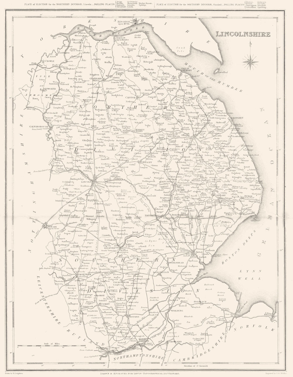LINCOLNSHIRE. Lincs. Lewis 1835 old antique vintage map plan chart