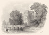 SURREY. Wainflete's Tower as seen from the opposite Meadow. (Allom) 1850 print