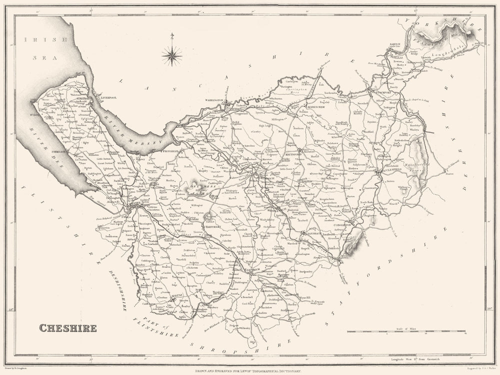 CHESHIRE. Cheshire. Lewis 1844 old antique vintage map plan chart