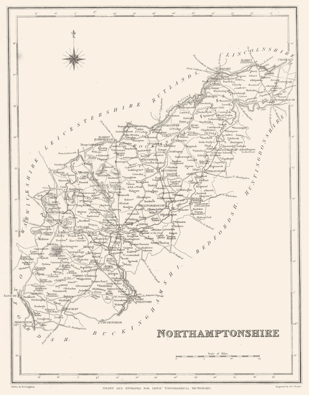 NORTHAMPTONSHIRE. Northants. Lewis 1844 old antique vintage map plan chart