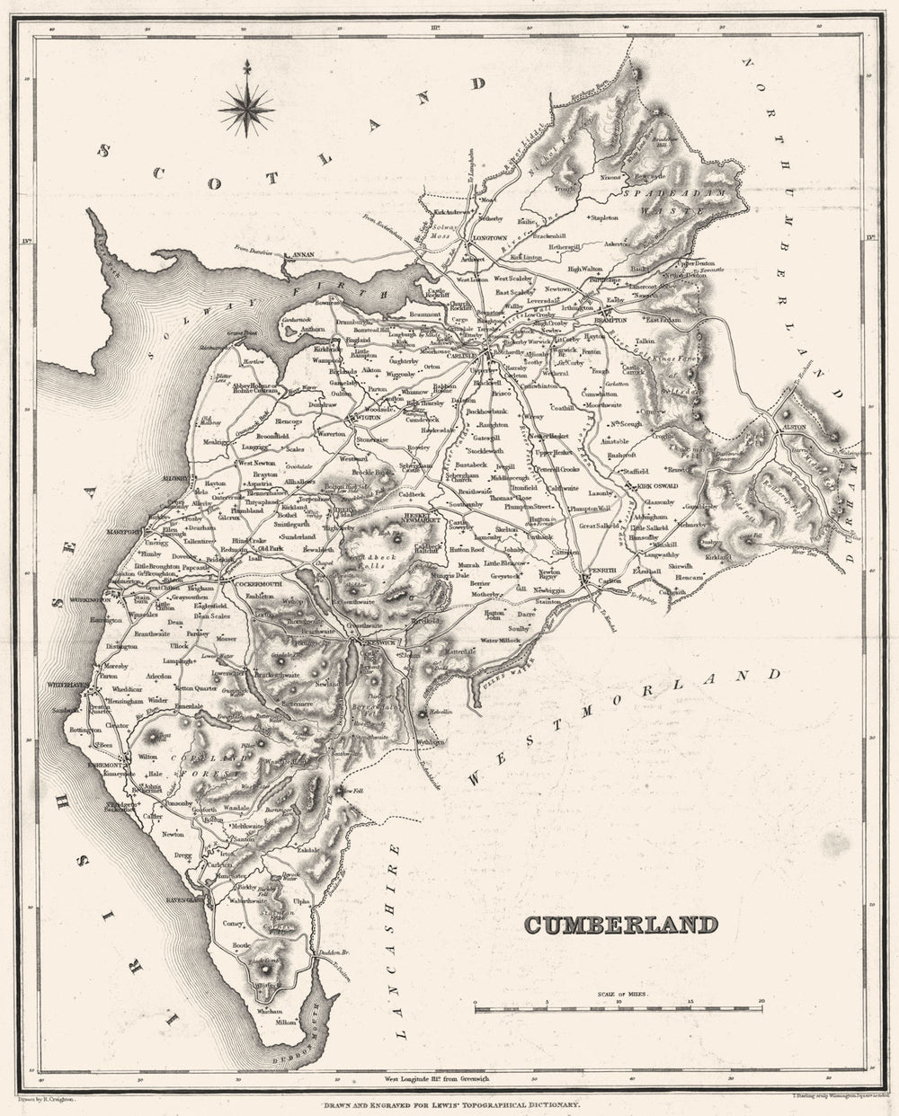 CUMBRIA. Cumbs. Lewis. Cumberland 1831 old antique vintage map plan chart