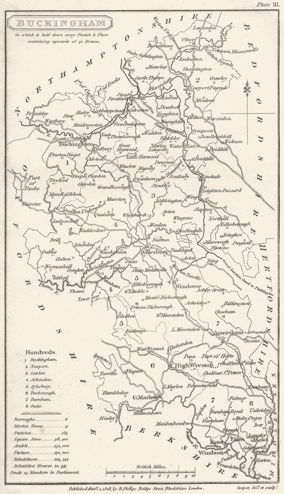 BUCKINGHAMSHIRE. Phillips. Small Copperplate Map. Hundreds Detailed 1808
