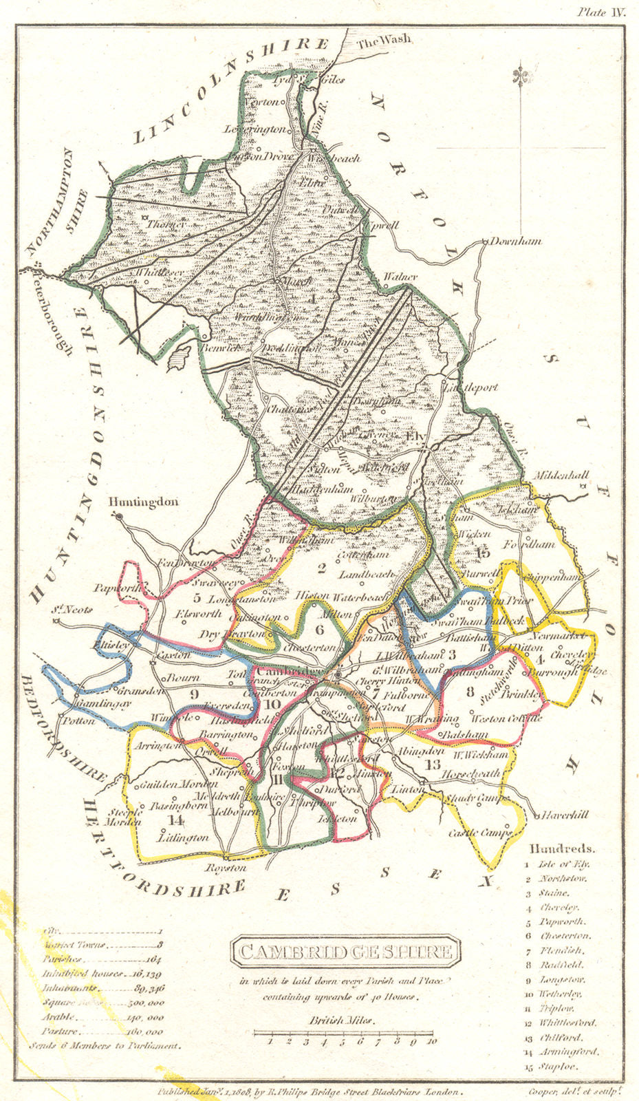 CAMBRIDGESHIRE. Capper Original Outline Colouring 1808 old antique map chart