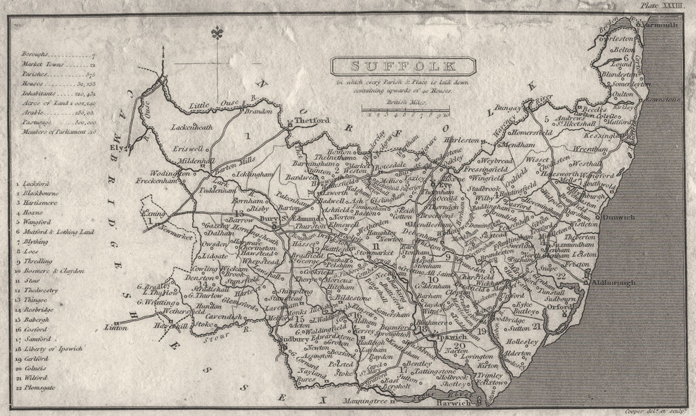 SUFFOLK. Capper. Not That Common.  1808 old antique vintage map plan chart