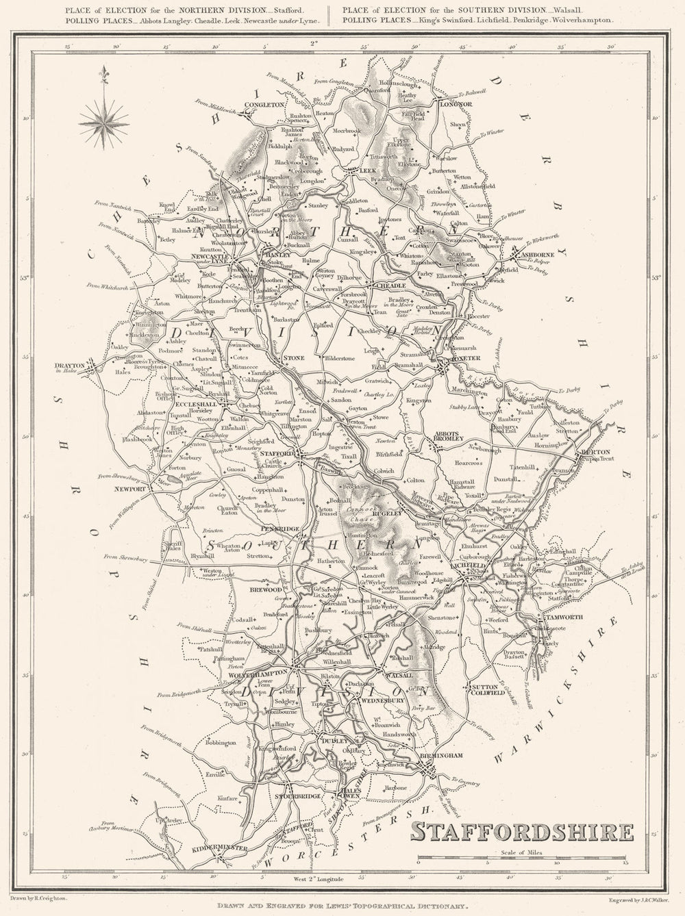 STAFFORDSHIRE. Staffs. Lewis 1831 old antique vintage map plan chart