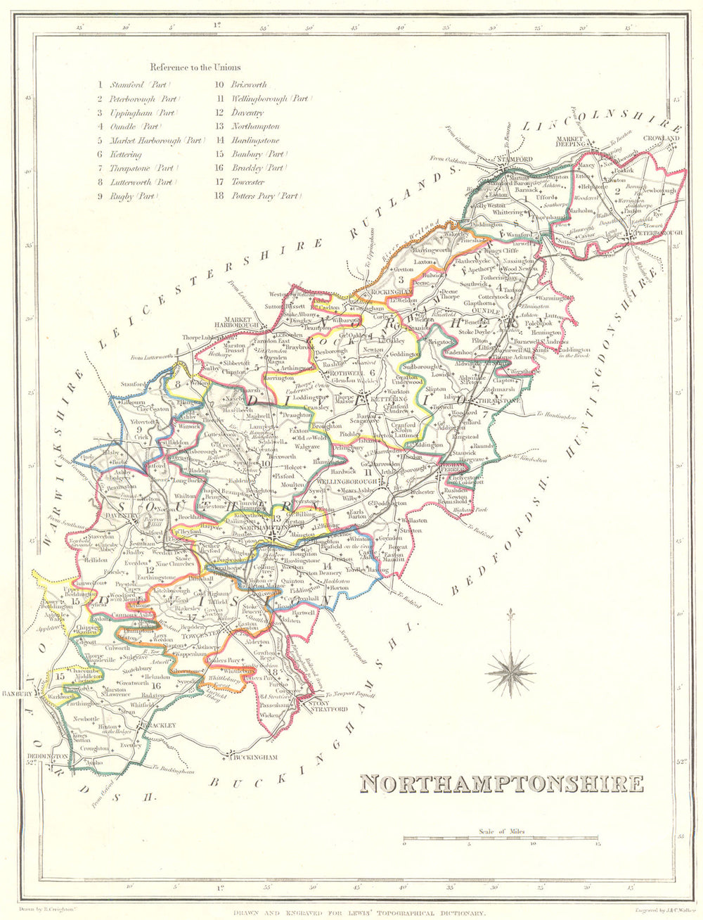 NORTHAMPTONSHIRE. Northants Lewis. Original Outline Colouring 1831 old map