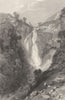 CUMBRIA. Cumbs . Waterfall neat Sty Head. Figures. Cumbs.  1832 old print