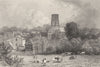 SURREY. Dorking Church. Henshall. cows. Figures. Allen 1840 old antique print