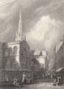 CAMBRIDGE. Trinity Church. Busy Street Scene (Le Keux) 1841 old antique print