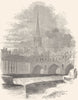 BATH. Pulteney Bridge, from the Bathwick Weir 1850 old antique print picture