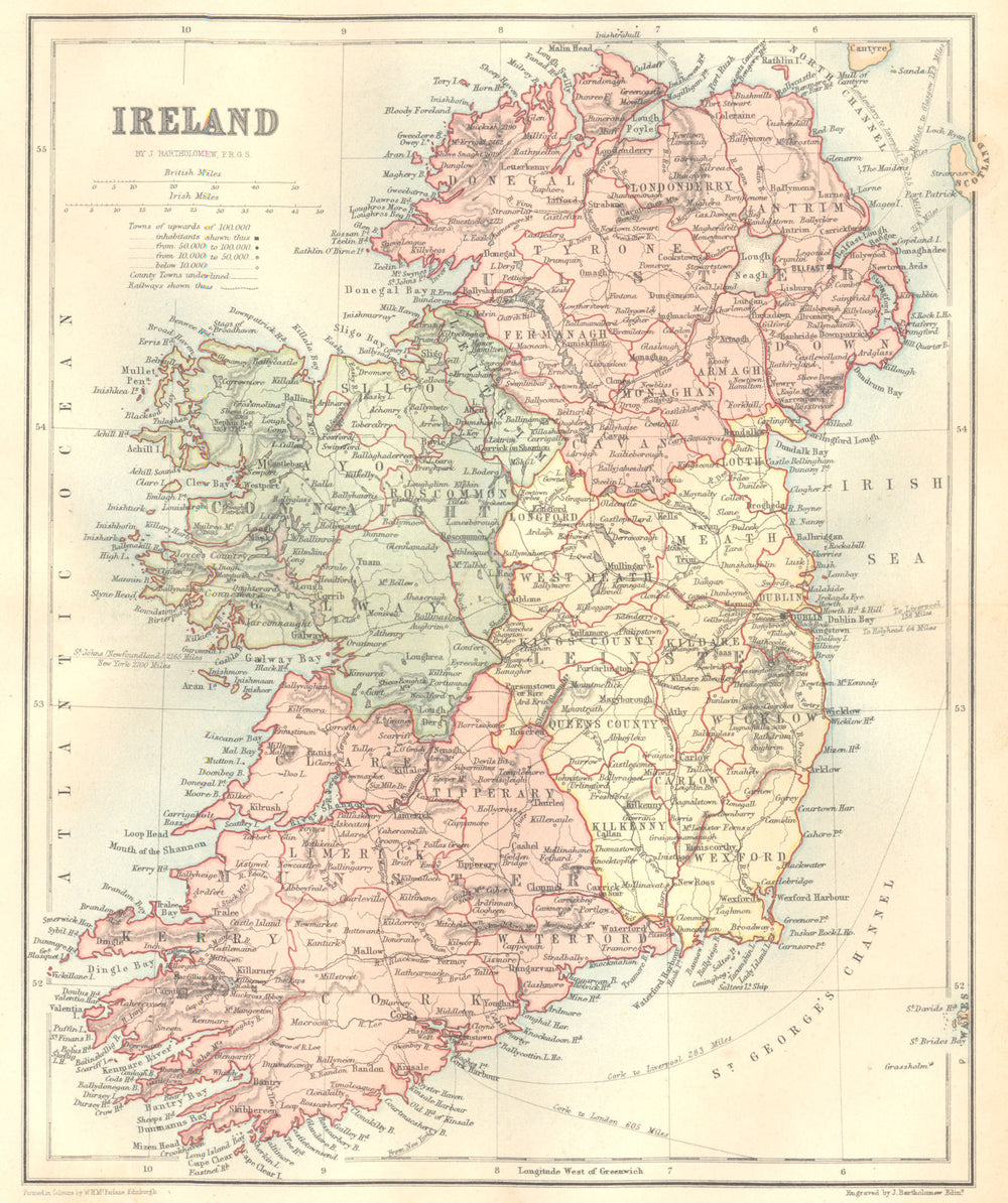 IRELAND. Ireland 1864 old antique vintage map plan chart