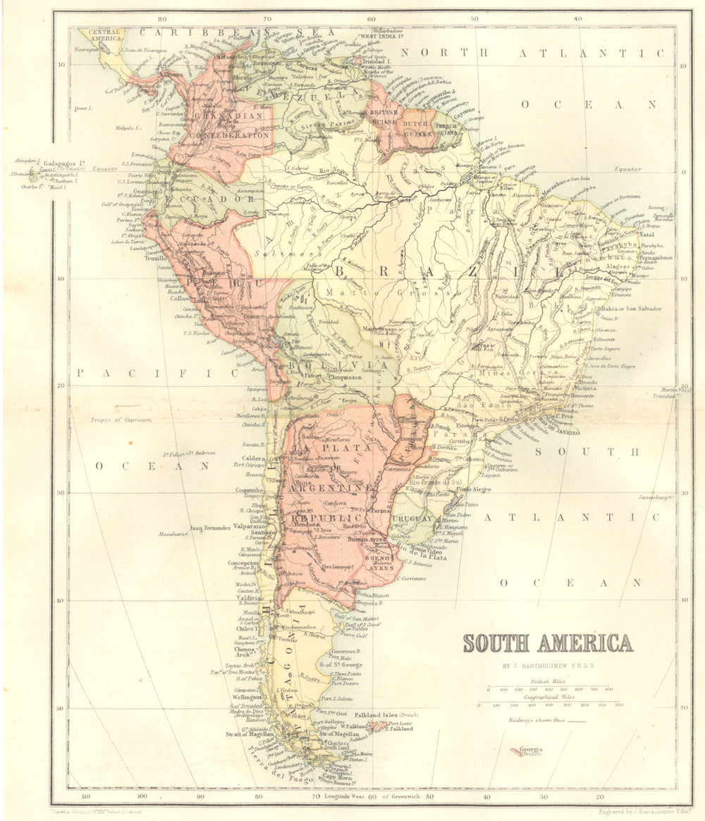 SOUTH AMERICA. South America 1864 old antique vintage map plan chart