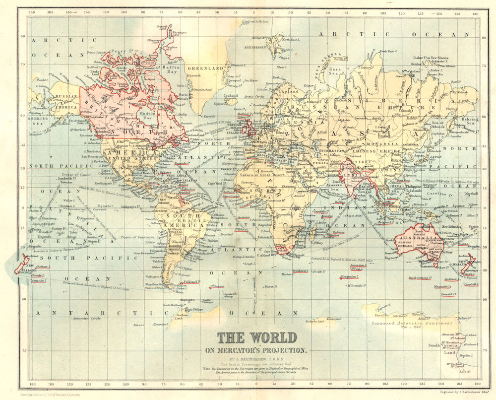 WORLD. Mercator's Projection showing British Empire /supposed Antarctic 1864 map