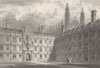 CAMBRIDGE. Clare Hall Quadrangle. Few Elegant figures. (Le Keux) 1841 print