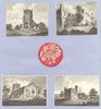 CHURCHES. 4 small trimmed Copperplate on backing paper c1840 old antique print