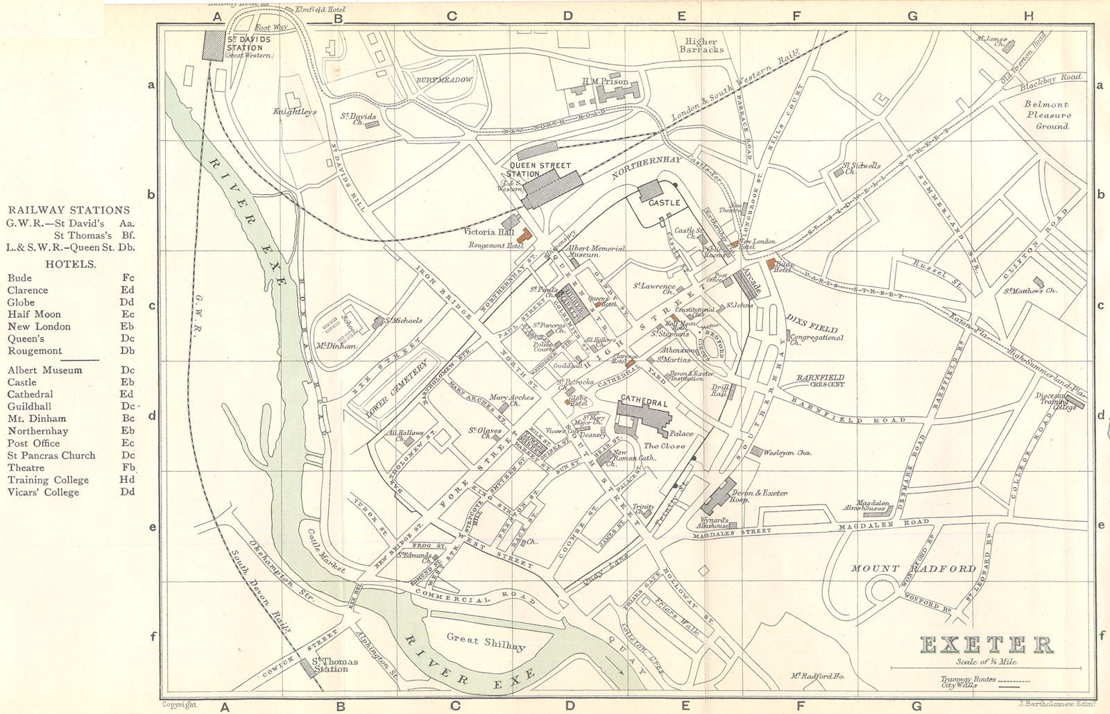 EXETER vintage town/city plan. Devon. WARD LOCK 1897 old antique map ...