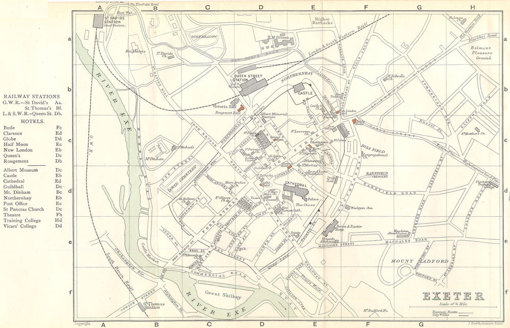 EXETER vintage town/city plan. Devon. WARD LOCK 1897 old antique map chart