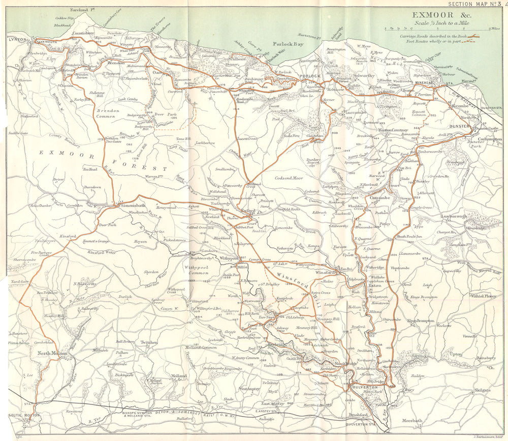 EXMOOR.Dulverton Lynton Porlock Minehead.Somerset & Devon.WARD LOCK 1897 map