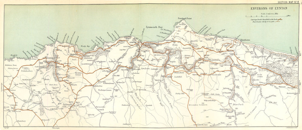 NORTH DEVON COAST. Environs of Lynton. Exmoor. WARD LOCK 1897 old antique map