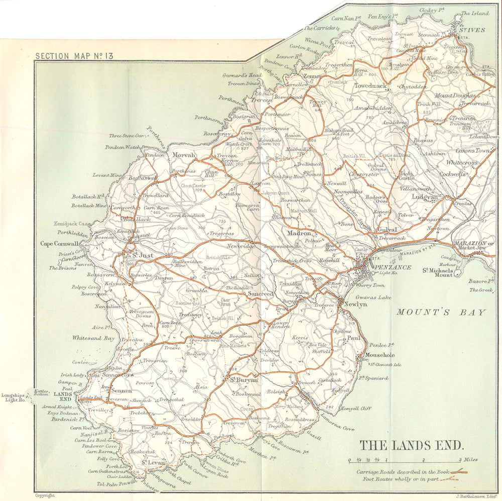 LANDS END. Penzance St Ives Marazion St Just. Cornwall. WARD LOCK 1897 old map