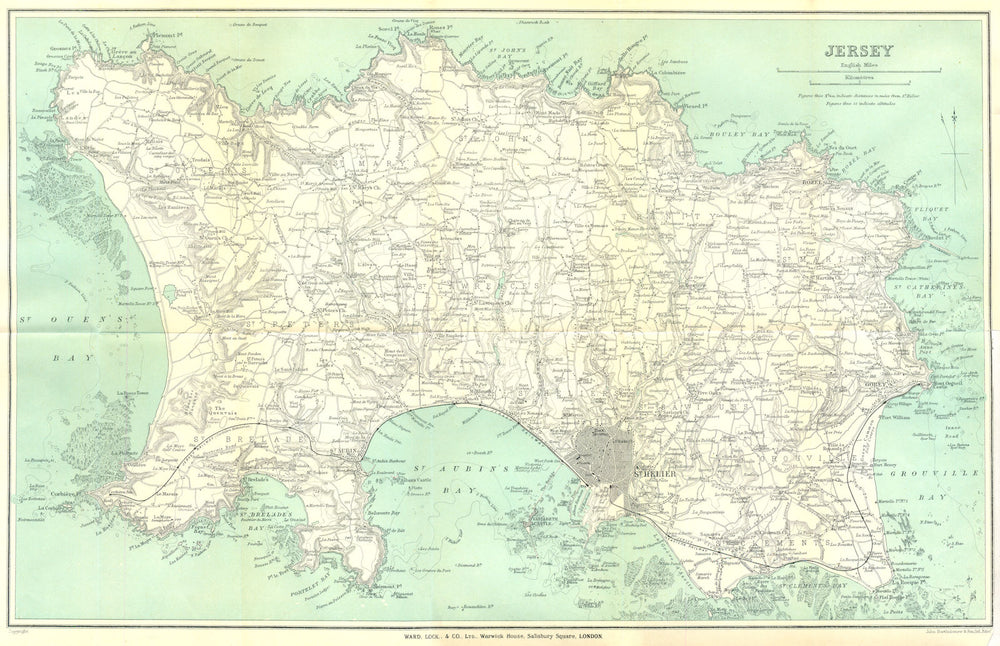 CHANNEL ISLANDS. Jersey. St Helier. WARD LOCK 1925 old vintage map plan chart