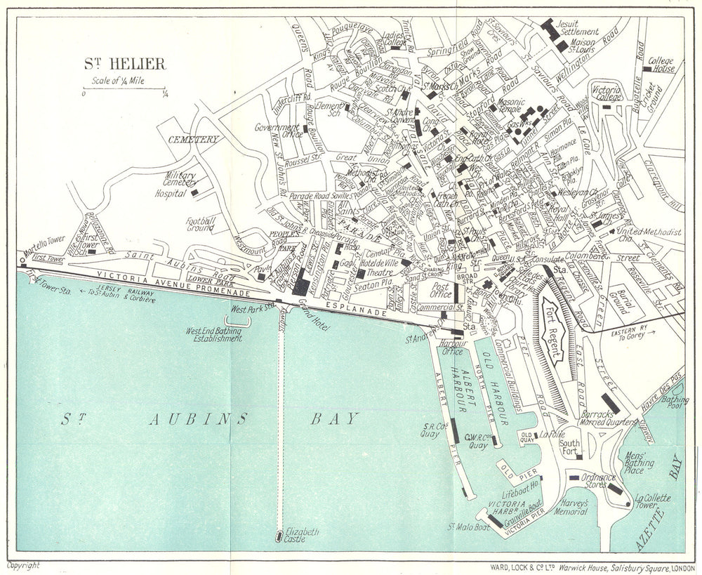 ST. HELIER vintage town/city plan. Jersey Channel Islands. WARD LOCK 1925 map