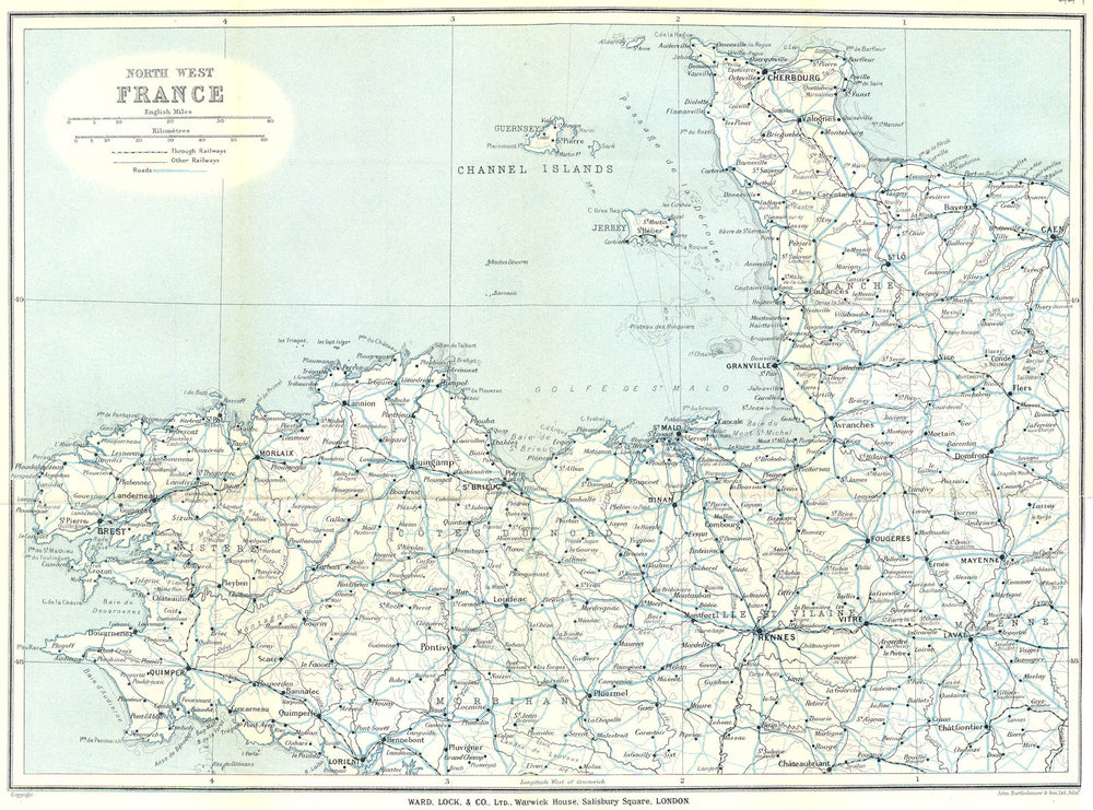 NORTH WEST FRANCE. Normandy Brittany & Channel Islands. WARD LOCK 1925 old map