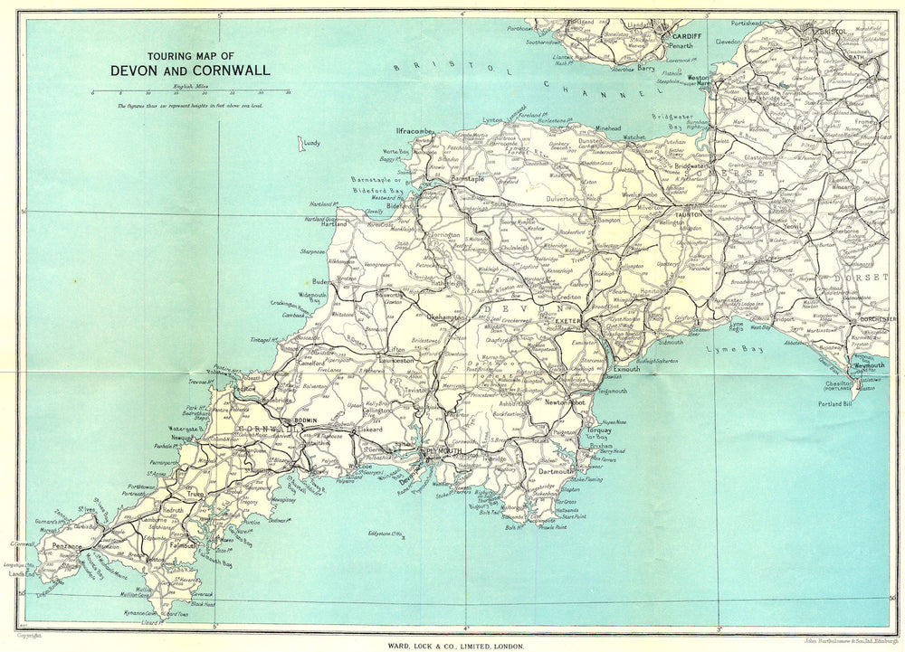SOUTH WEST ENGLAND. Touring Map of Devon and Cornwall. WARD LOCK c1955 old