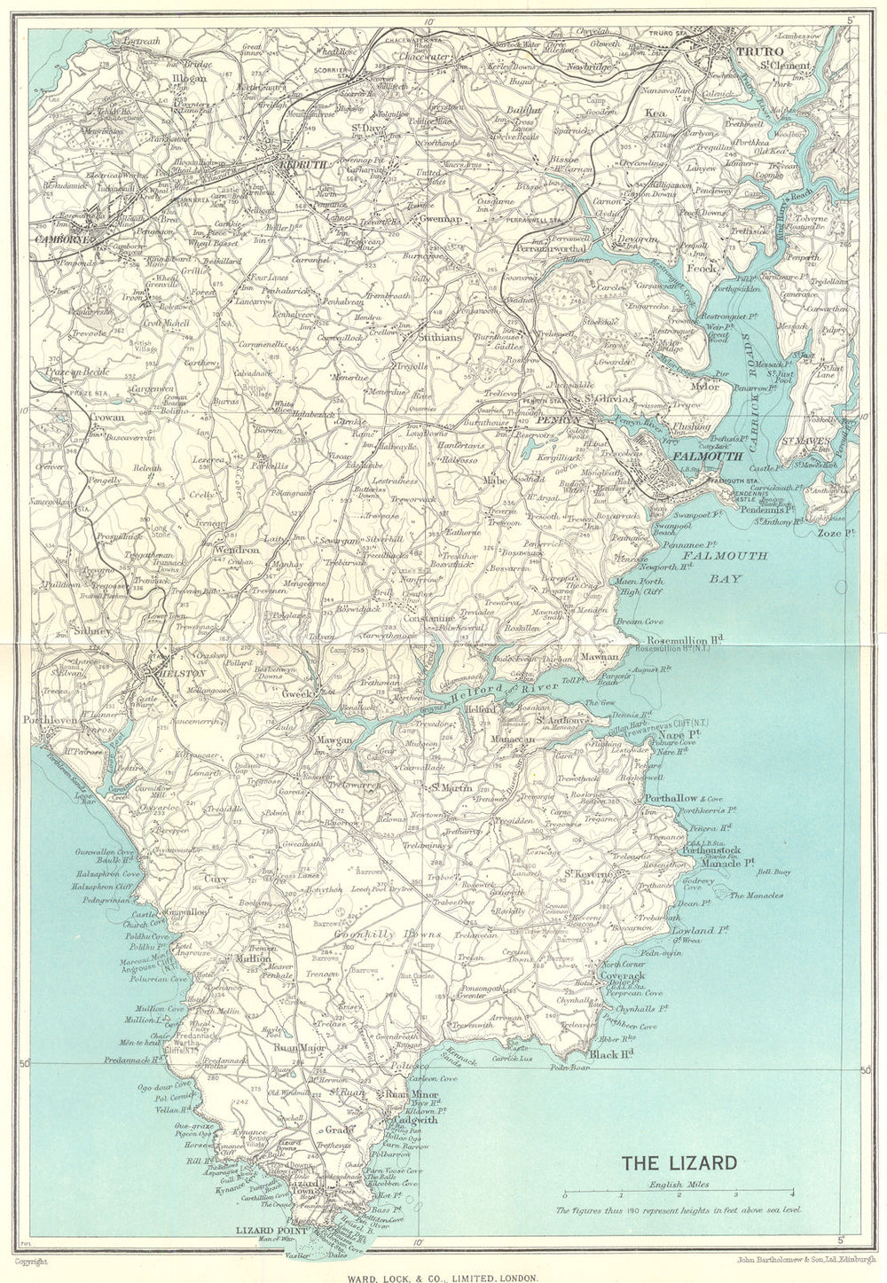 CORNWALL. The Lizard Falmouth Redruth Camborne Truro. WARD LOCK c1955 old map