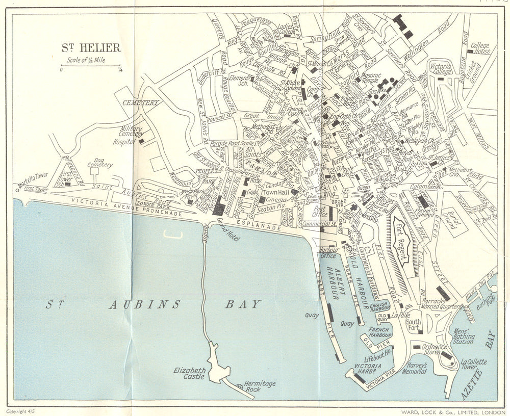 ST. HELIER vintage town/city plan. Jersey Channel Islands. WARD LOCK c1967 map