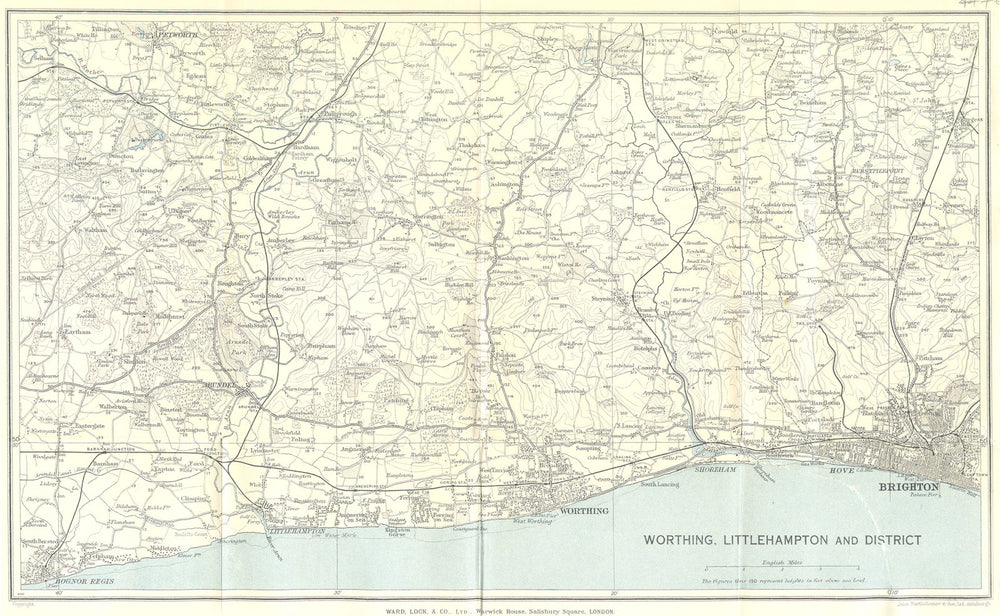 SUSSEX COAST.Brighton Worthing Bogor Regis Arundel S Downs.WARD LOCK 1936 map