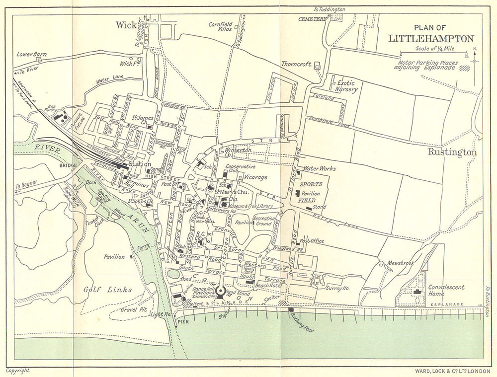 LITTLEHAMPTON vintage town/city Plan. Sussex. WARD LOCK 1936 old vintage map