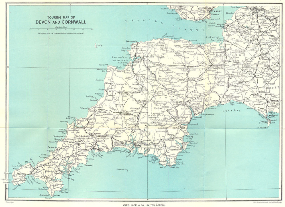 SOUTH-WEST ENGLAND. Devon and Cornwall touring map. WARD LOCK 1952 old
