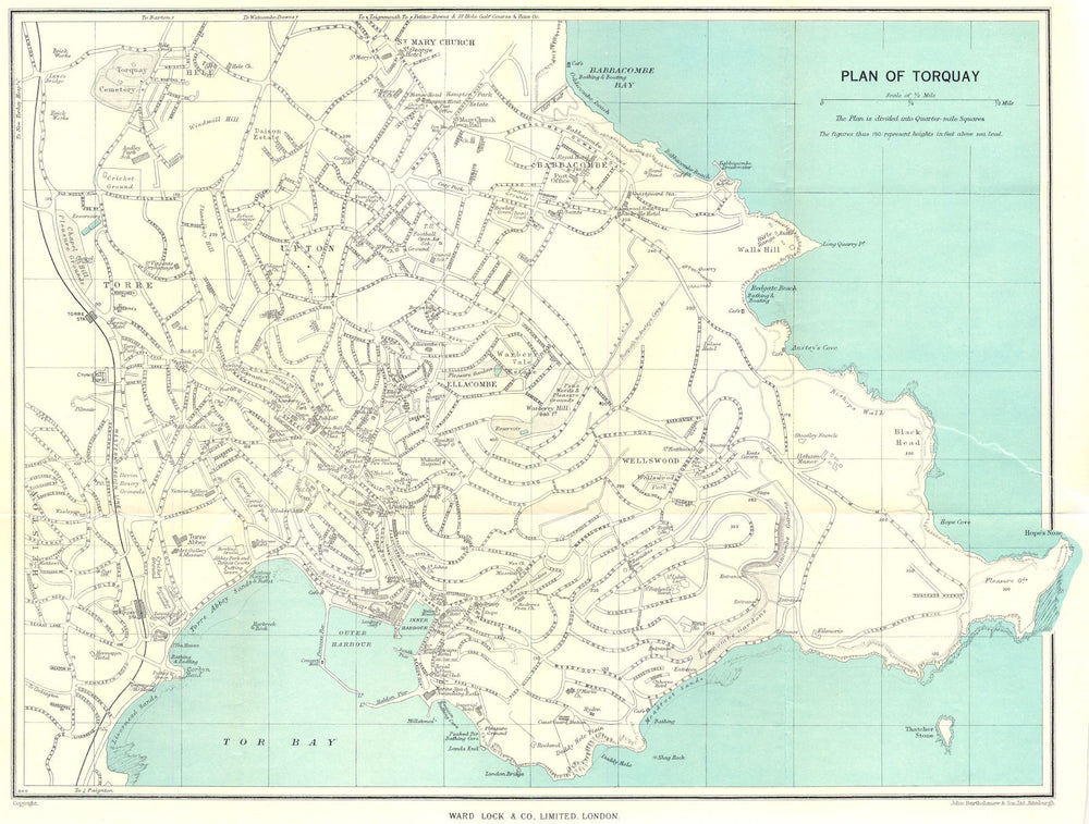 TORQUAY vintage town/city plan. Devon. WARD LOCK 1952 old vintage map chart