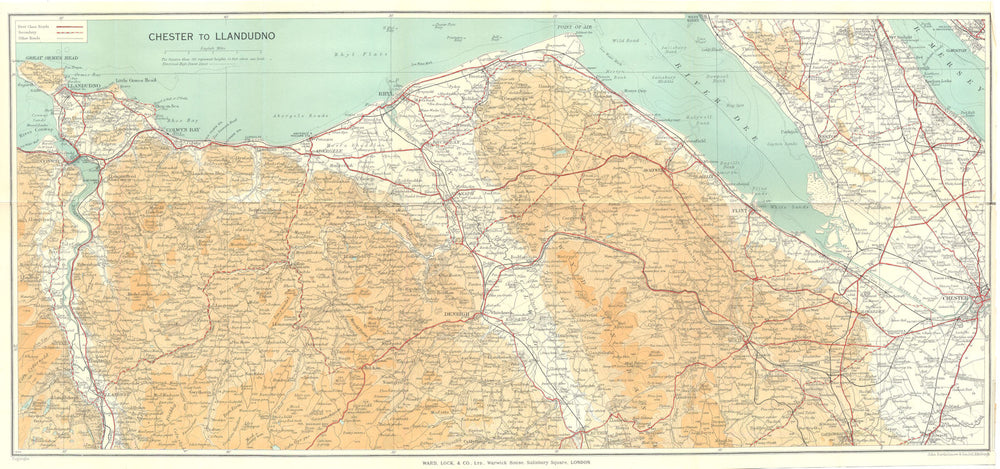 WALES. Chester to Llandudno. WARD LOCK 1936 old vintage map plan chart