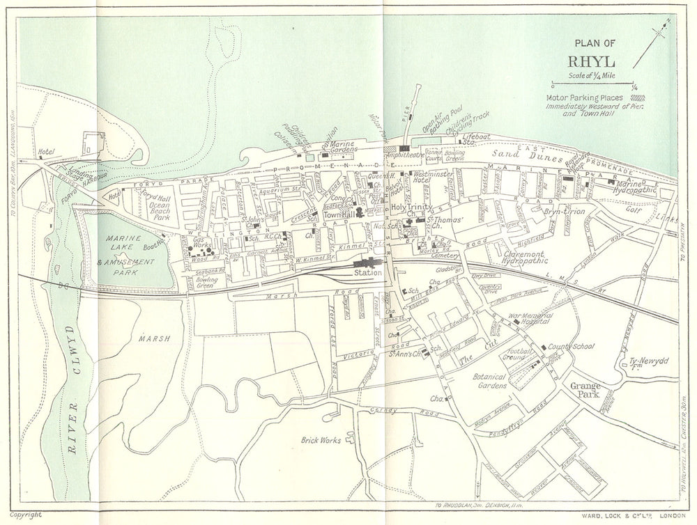 WALES. Plan of Rhyl. WARD LOCK 1936 old vintage map chart