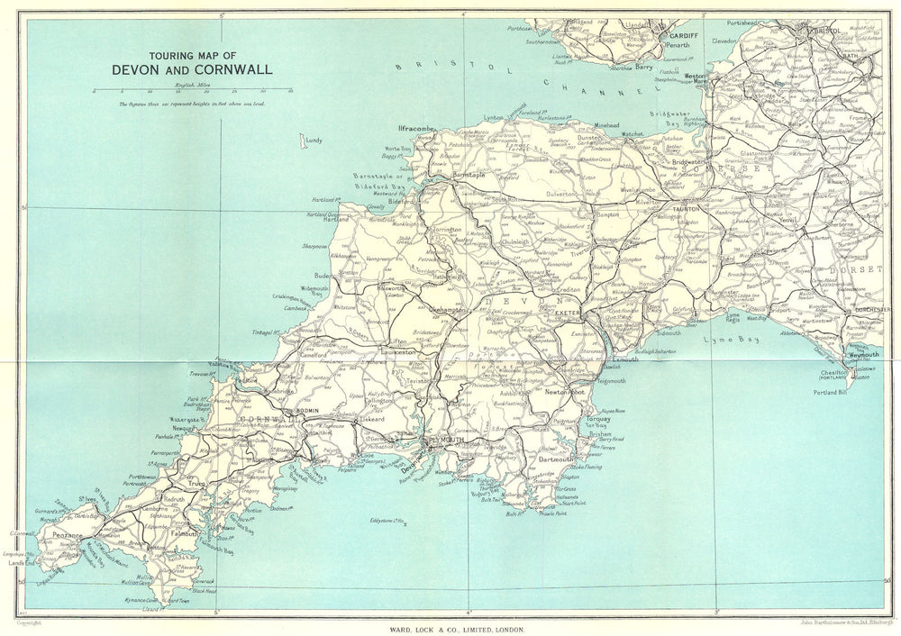 SOUTH WEST ENGLAND. Touring map of Devon & Cornwall. WARD LOCK 1952 old