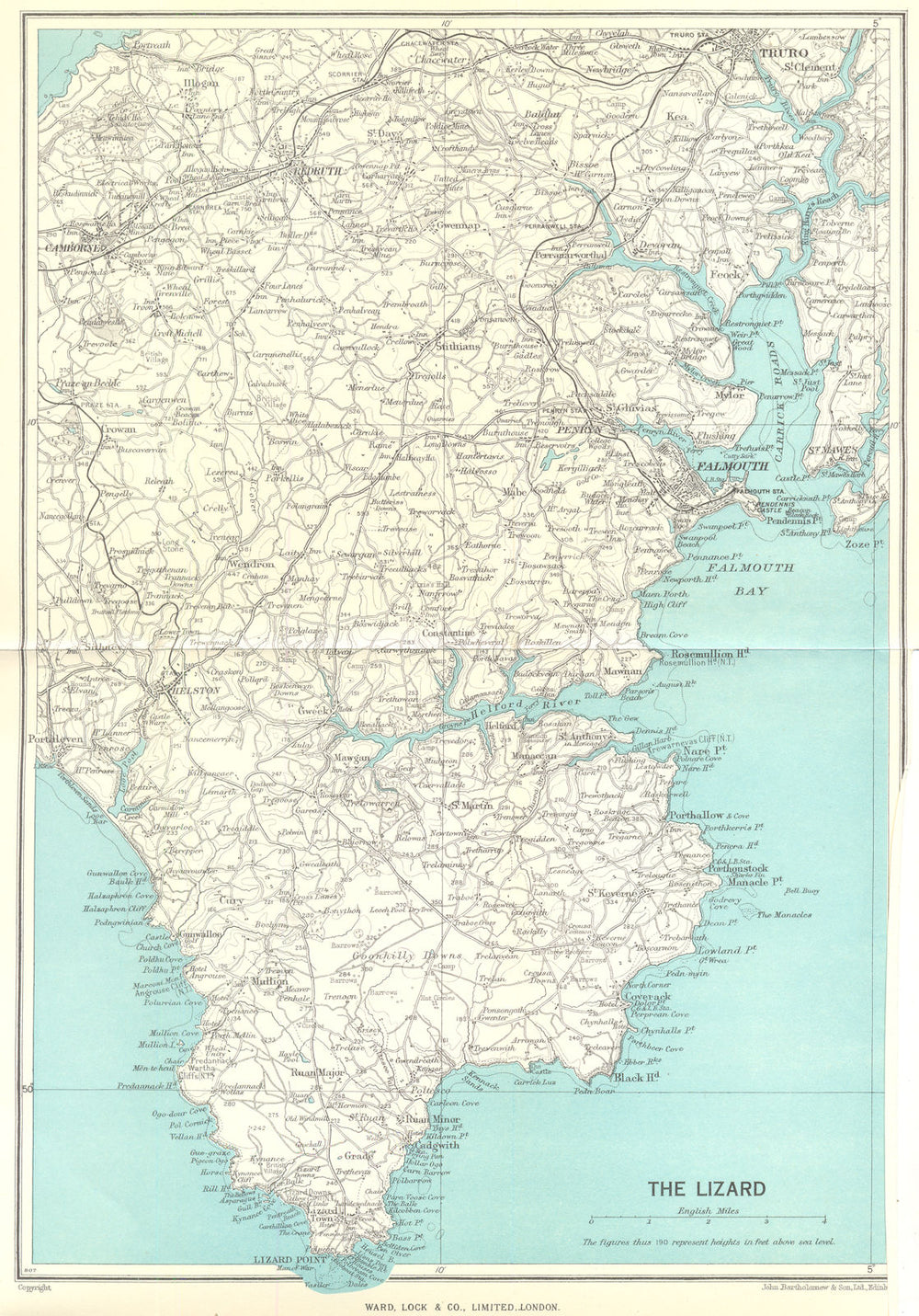 CORNWALL. The Lizard Falmouth Truro Camborne Redruth. WARD LOCK 1952 old map