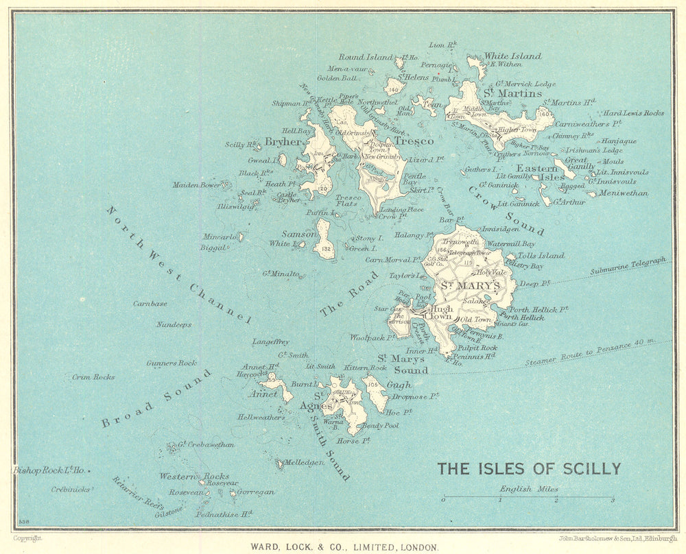 ISLES OF SCILLY.St Mary's Tresco St Agnes St Martin's Bryher.WARD LOCK 1952 map